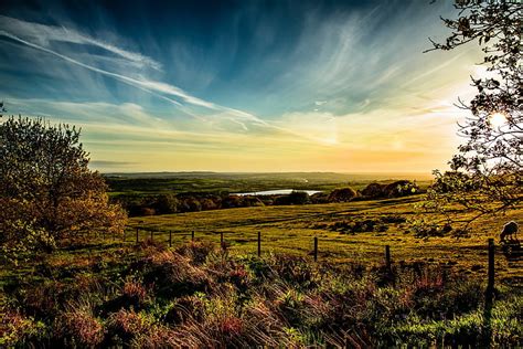 The Sky Grass Clouds Nature England Horizon Meadows Horwich Hd