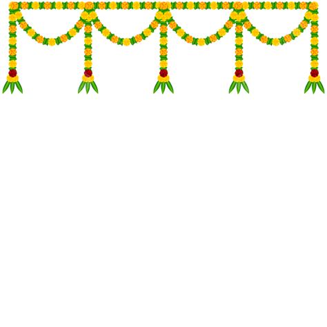 Marigold Flowers And Mango Leaves Floral Garland Vector Marigold