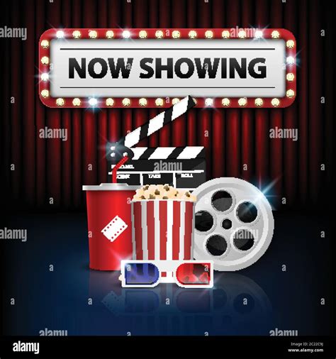 Cinema Background Concept Movie Theater Object On Red Curtain