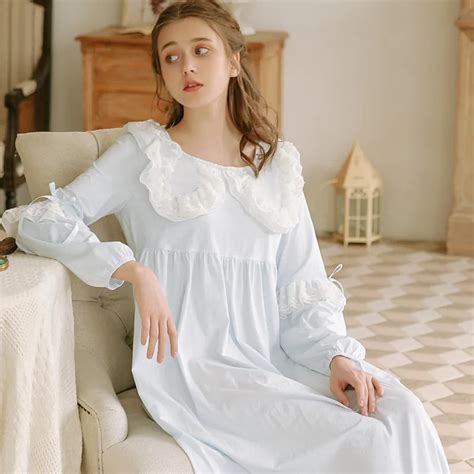 2019 Women Ladies Victorian Style Long Sleeve Vintage White Solid Lace Nightgown Plus Size