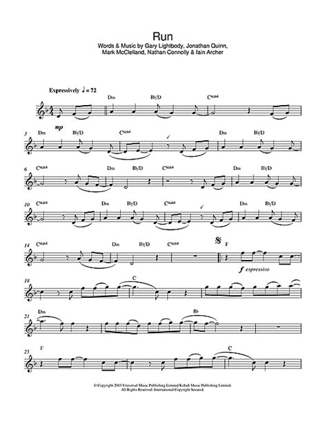 Run Sheet Music By Snow Patrol Alto Saxophone 114553