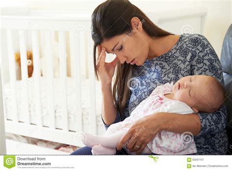 Tired Mother Suffering From Post Natal Depression Stock Image Image