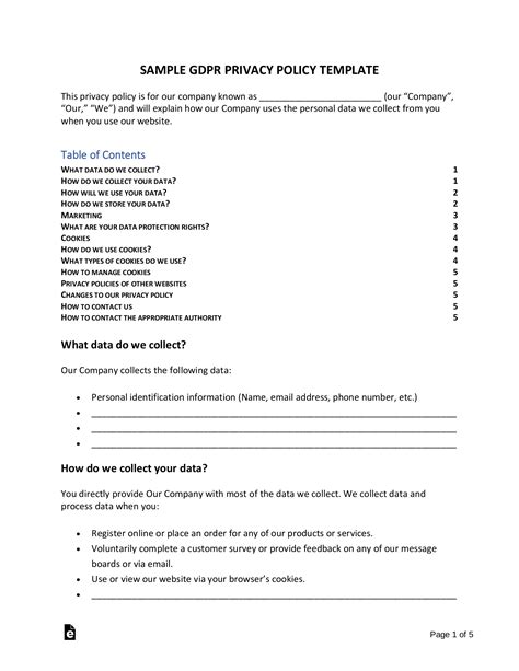 Free Gdpr Privacy Policy Template And Generator Pdf Word Eforms