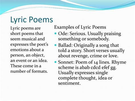 Lyric Poems Examples