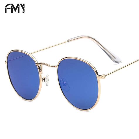 fmy vintage round pilot sunglasses male female metal frame mirror sunglasses for women