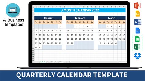 免费 Quarterly Calendar 2022 样本文件在