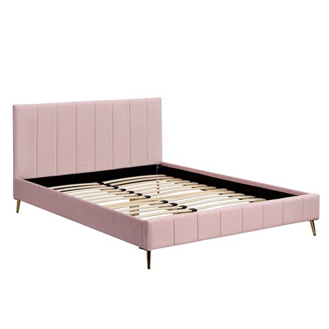 Sylvie Velvet Upholstered Bed Frame With Golden Chrome Legs Pink