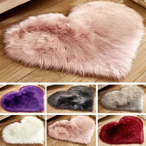 Fluffy Heart Shaped Rug Shaggy Floor Soft Faux Fur Home Bedroom Hairy