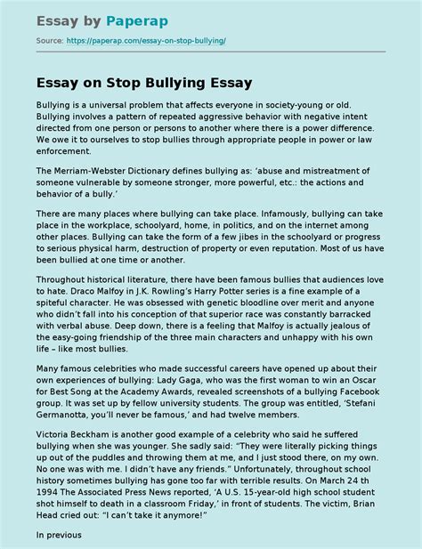 on stop bullying free essay example