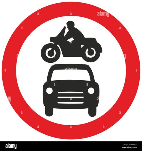 Uk Road Sign Private Vehicles Prohibited Car Motorcycle Motorbike Stock