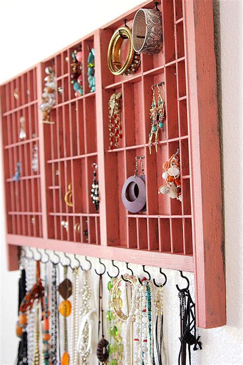 Place rings or brooches on the tiny shelf, and insert earrings directly into the holes themselves. 11 Fantastic Ideas for DIY Jewelry Organizers