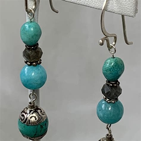 Beaded Dangle Earrings In Natural Turquoise Freshwater Pearl Etsy