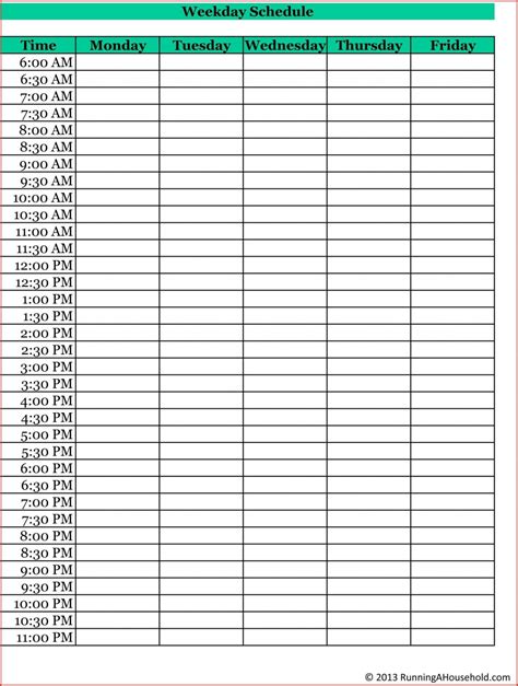 24 Hour Daily Schedule Template