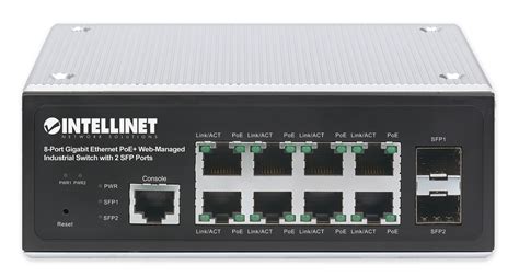 Industrial 8 Port Gbe Poe Layer 2 Web Managed Switch W 2 Sfp Ports