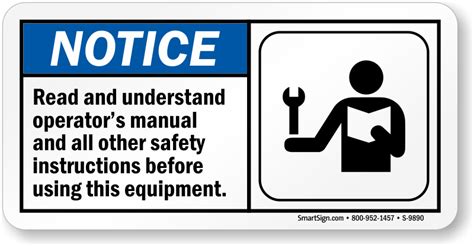 Read Operators Manual Before Using Equipment Sign Sku S 9890