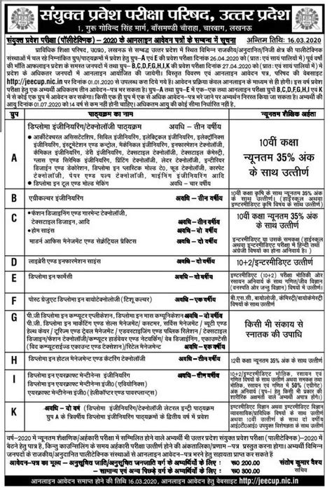 संयुक्त प्रवेश परीक्षा पॉलिटेक्निक 2020 के ऑनलाइन आवेदन पत्रों के