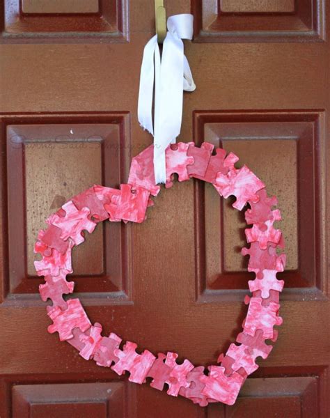 Valentines Day Kids Craft Puzzle Wreath