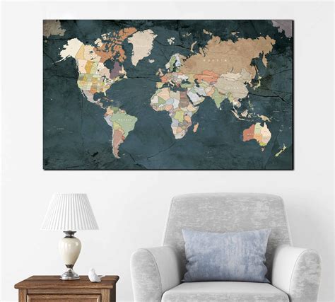 Highly Detailed World Map Art World Map Wall Art World Map Large