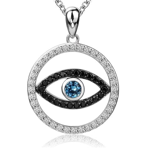 Sterling Silver Charm Evil Eye Necklace With Blue Cz Pendant White