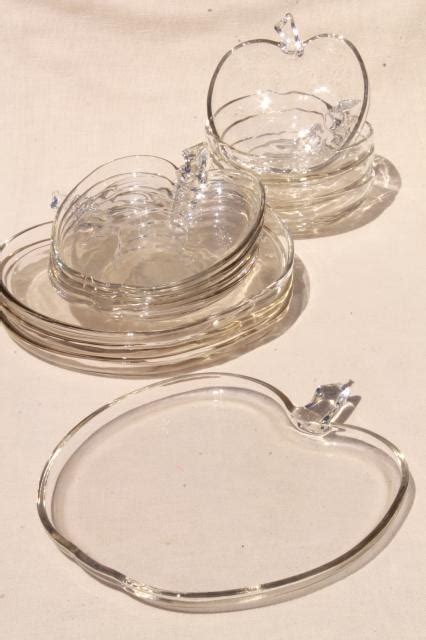 Vintage Hazel Atlas Orchard Crystal Apple Glass Snack Dishes Plates