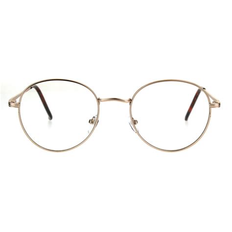 90s Round Retro Metal Rim Classic Clear Lens Eye Glasses Gold