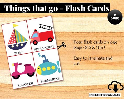 Things That Go Flashcards Printable Preschool Flash Cards Toddler
