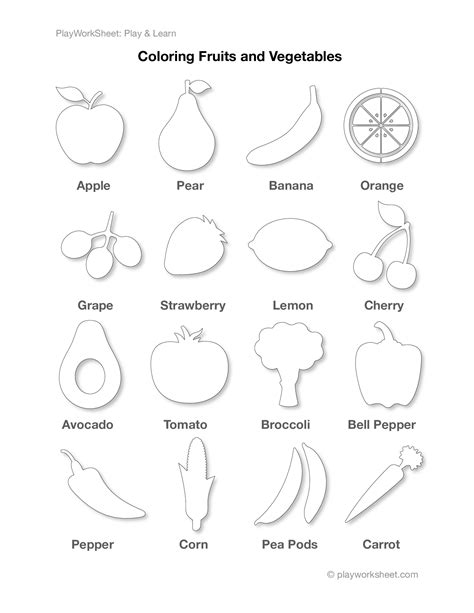 Outlines Of Fruits And Vegetables For Coloring Free Printables For Kids