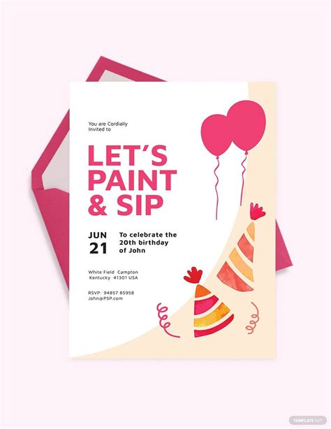 Paint And Sip Party Invitation Template In Publisher Psd Word
