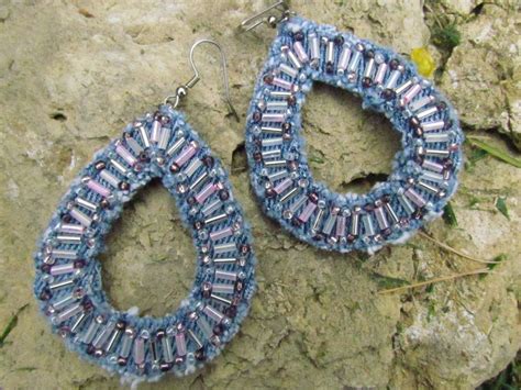 Earrings Handbeaded Recycled Denim By Daringmisslassiter On Etsy