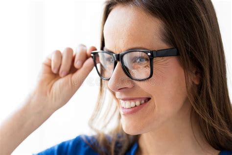 Close Up Of Smiling Middle Aged Woman In Glasses Stock Image Image Of Smiling Facial 95569001