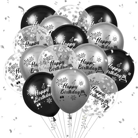 Amazon Com Black Silver Birthday Balloons Decorations Pcs Happy Birthday Party Latex Confetti