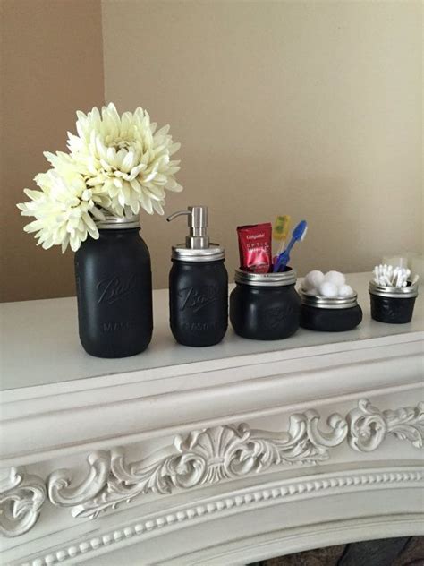 Black Mason Jars Bathroom Set Ball Mason By Darlinscraftydesigns