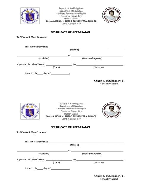 Certificate Of Appearance Blankdocx