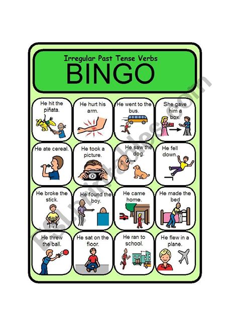 Bingo Game Pictures With Irregular Verbs And Bingo Cards Part Esl My