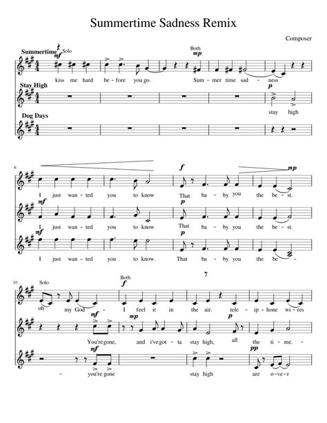 Summertime Sadness Remix Sheet Music For Flute Solo
