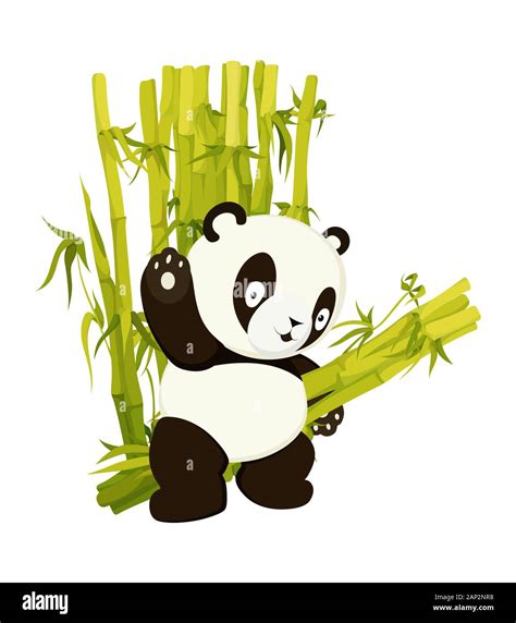 Cute Panda Bear Carry Bamboo Stems Flat Vector Isolated Illustration