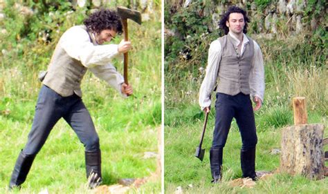 aidan turner oozes sex appeal while chopping wood as he films poldark series two tv and radio