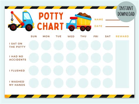 Potty Chart Printable Cars Construction Trucks Potty Etsy Australia