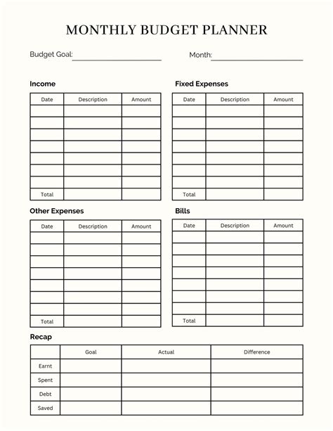 Printable Editable Monthly Budget Sheet For Canva Monthly Budget