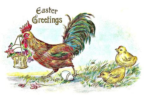 Vintage Easter Rooster With Eggs Chicks