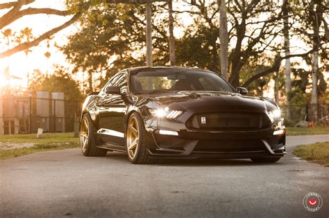 Sporty And Sinister Black Ford Mustang Gt350 Sits On Custom Vossen