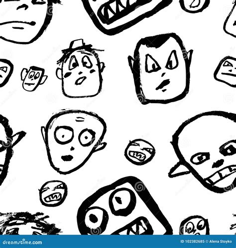 Doodles Faces Pattern Stock Vector Illustration Of Collection 102382685