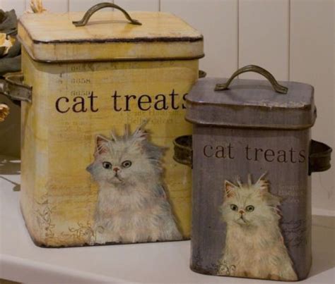 Shabby Chic Set Metal Cat Food Kitchen Storage Tins Ebay Cat