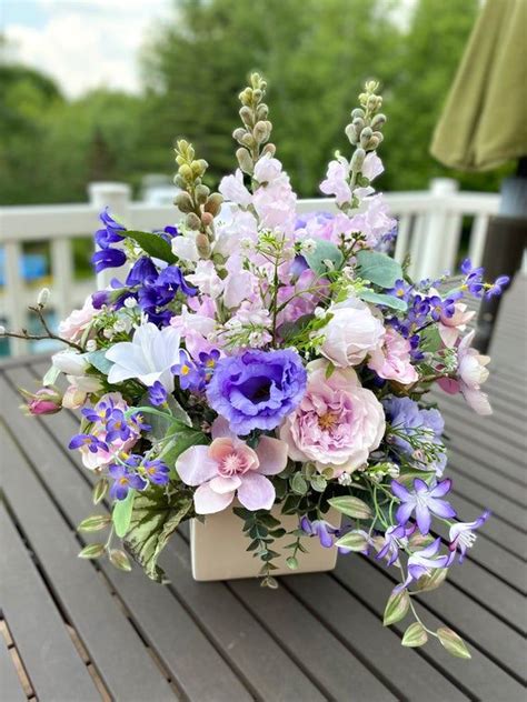 Purple Flower Arrangements Hydrangea Centerpiece Silk Floral