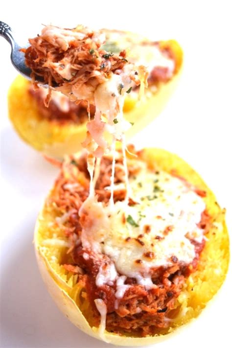 Acorn squash lends a sweet, nutty flavor to this quick and easy chicken pasta dinner. Chicken Parmesan Stuffed Spaghetti Squash | The ...