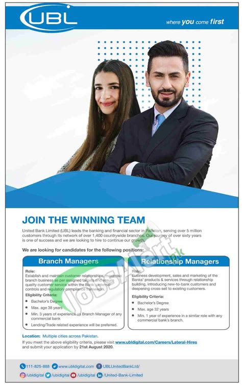 Always see what's happening with your accounts and cards. UBL Bank Jobs 2020 Current Openings Online Apply Latest ...