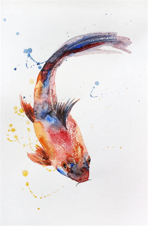 Original Watercolor Painting Fish Koi Fish Art By Maryartstudio
