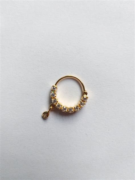 Gold Plated Crystal Nose Ring Decorated Indian Nath Wedding Jewellery Nostril Ring Ethnic