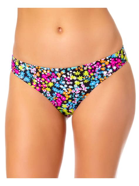 California Waves Womens Black Floral Stretch Lined Moderate Coverage Hipster Swimsuit Bottom M