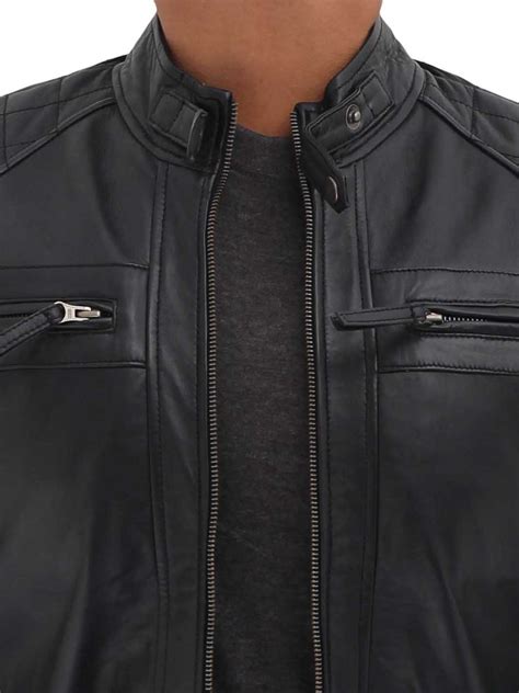 Quilted Mens Black Leather Jacket Real Leather Decrum